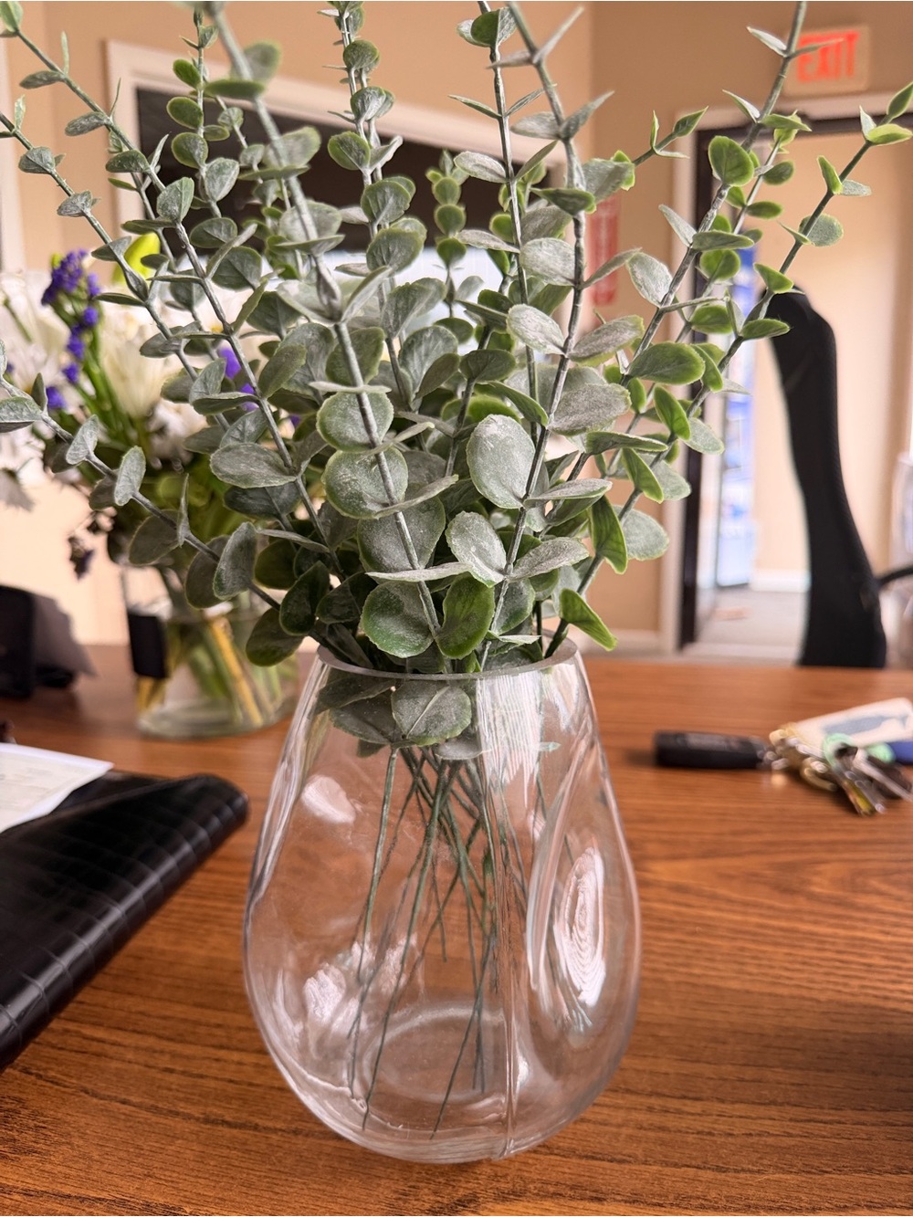 Clear Glass Vase with Faux Greenery - Decorative Home Accent